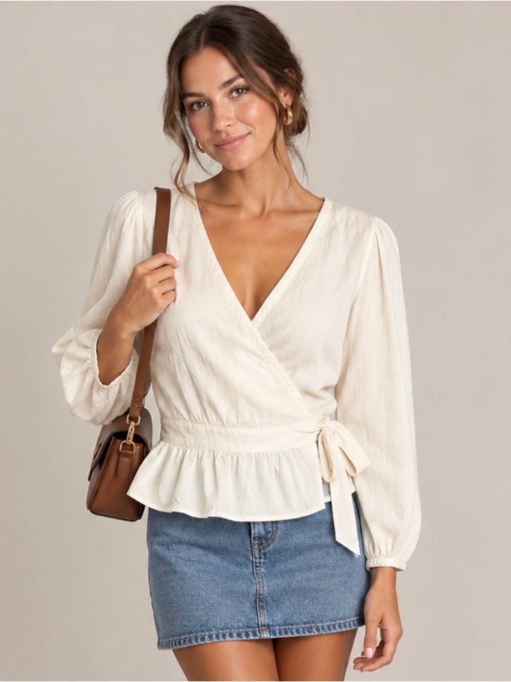 Madewell White Cotton Wrap Peplum Blouse with Side Tie